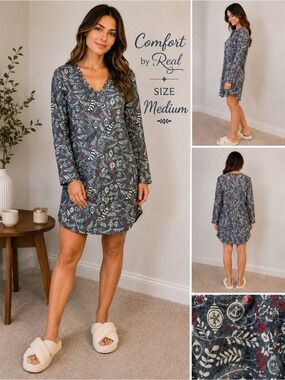 Comfort by Real Holiday Print Nightshirt Size Medium NWT Cozy Sleep Shirt